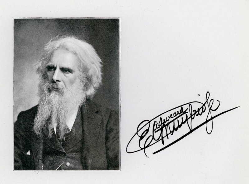 Eadweard Muybridge, portræt og signatur (s/h foto) af Eadweard Muybridge
