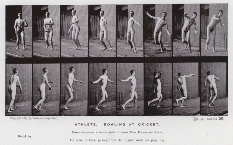 The Human Figure in Motion: Atlet, bowling ved cricket (s/h-billede) af Eadweard Muybridge