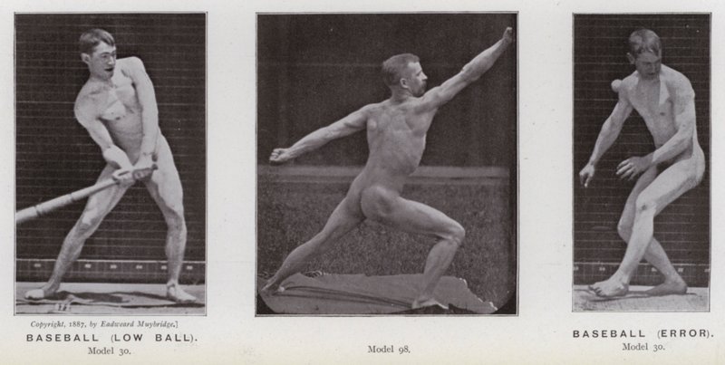 Den menneskelige figur i bevægelse: Baseball, lav bold; Baseball, fejl (s/h-billede) af Eadweard Muybridge