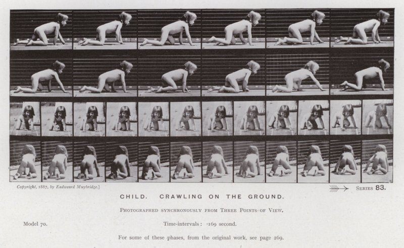 Den menneskelige figur i bevægelse: Barn, der kravler på jorden af Eadweard Muybridge