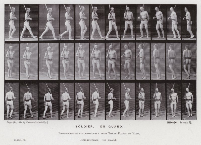 The Human Figure in Motion: Soldat, på vagt (s/h foto) af Eadweard Muybridge