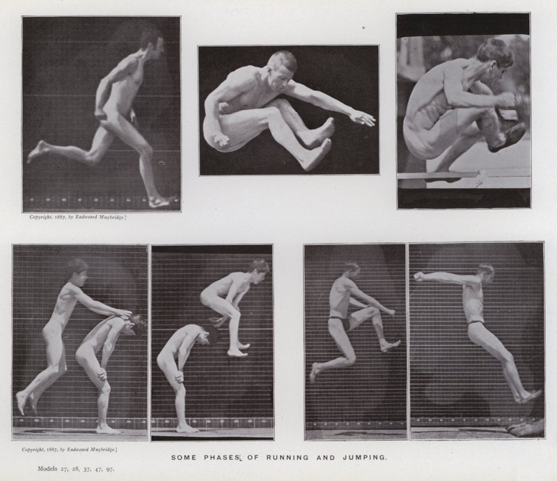 Den menneskelige figur i bevægelse: Nogle faser af løb og hop (s/h foto) af Eadweard Muybridge