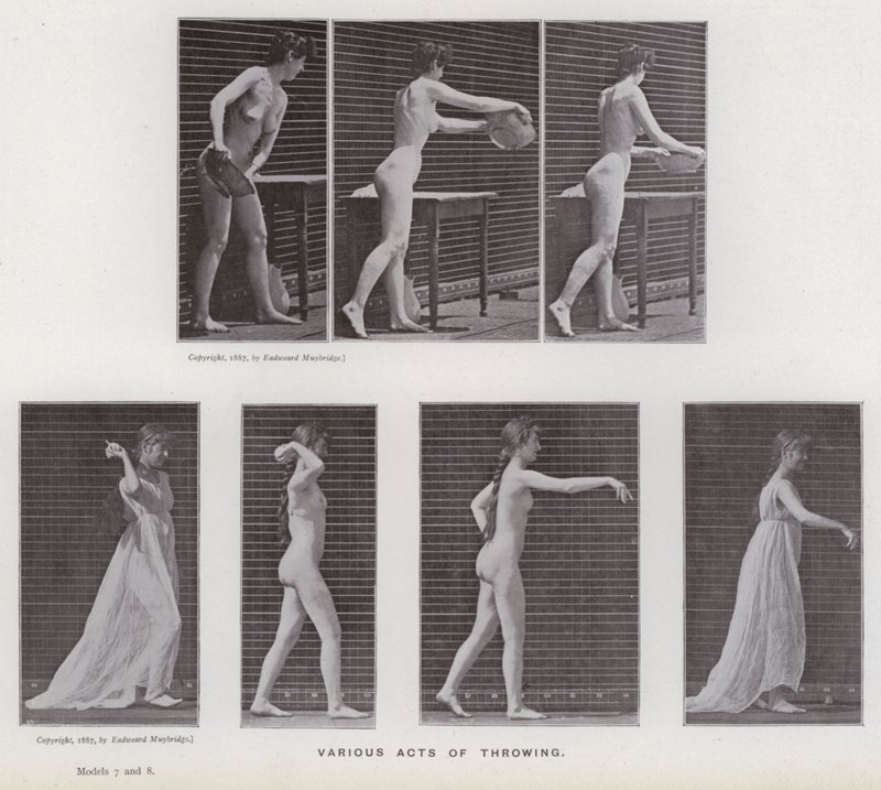 Den menneskelige figur i bevægelse: Forskellige kastehandlinger (s/h-billede) af Eadweard Muybridge