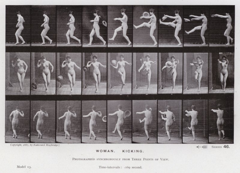 Den menneskelige figur i bevægelse: Kvinde, der sparker af Eadweard Muybridge