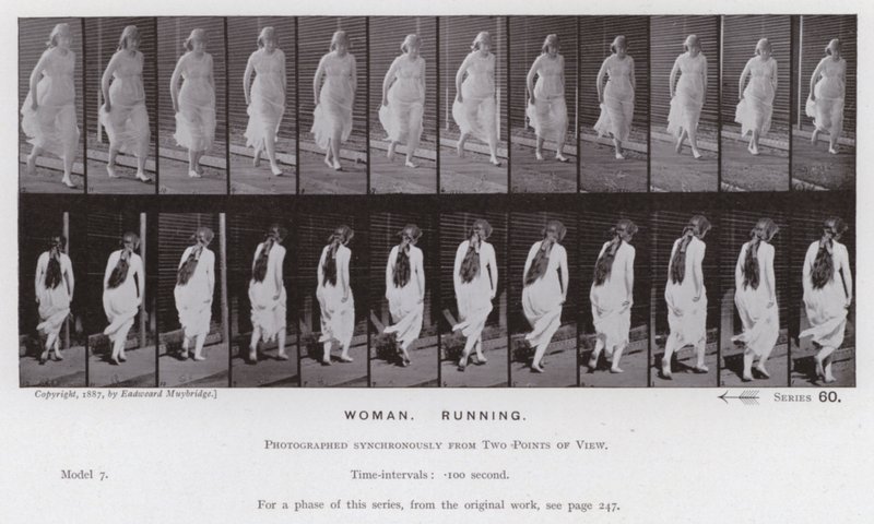 Den menneskelige figur i bevægelse: kvinde, løb (s/h-billede) af Eadweard Muybridge