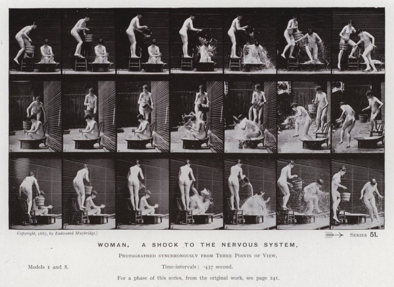 Den menneskelige figur i bevægelse: kvinde, et chok for nervesystemet (s/h foto) af Eadweard Muybridge
