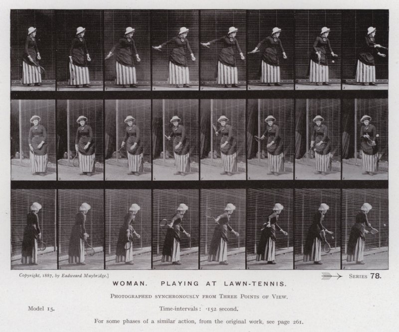 Den menneskelige figur i bevægelse: Kvinde, der spiller på græsplæne (s/h foto) af Eadweard Muybridge