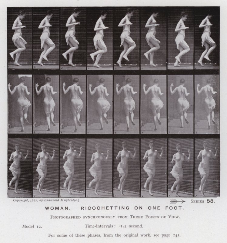 Den menneskelige figur i bevægelse: kvinde, rikochetterende på en fod (s/h-billede) af Eadweard Muybridge