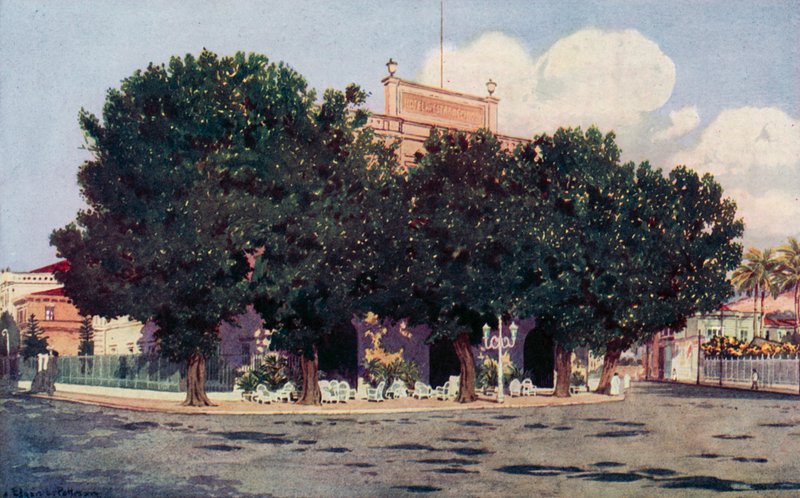 Hotel dos Estrangeiros, frekventeret af Rios officielle verden og fremtrædende udlændinge (farve litho) af Edgar L. Pattison