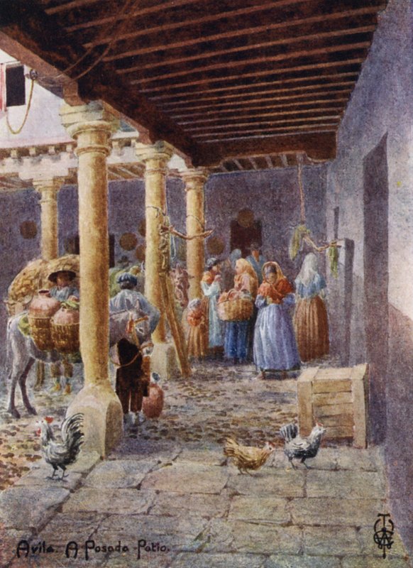 Nordspanien: Avila, A Posada Patio (farve litho) af Edgar T. A. Wigram