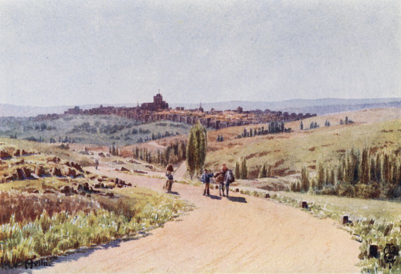 Nordspanien: Avila, fra nordvest (farve litho) af Edgar T. A. Wigram