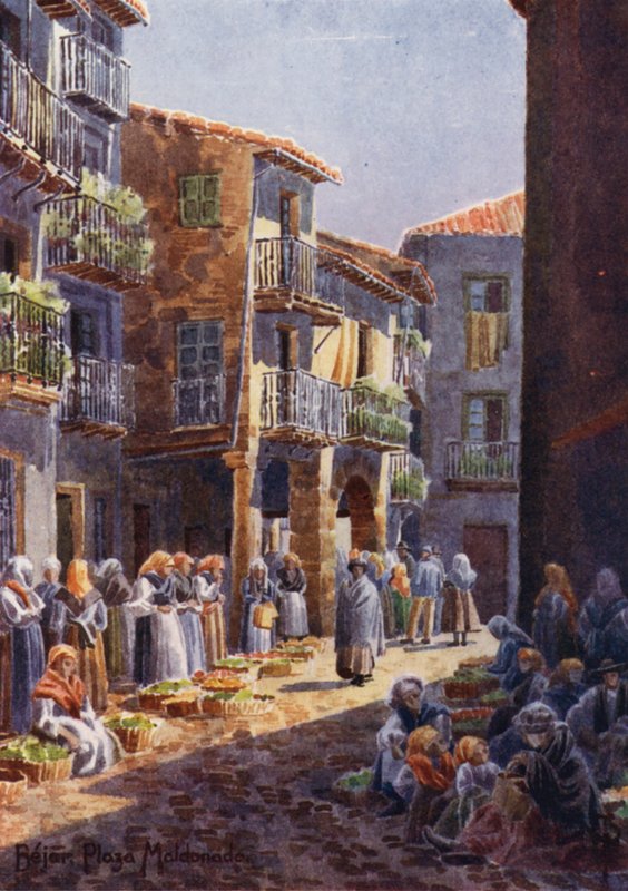 Nordspanien: Bejar, et hjørne på markedspladsen (farve litho) af Edgar T. A. Wigram