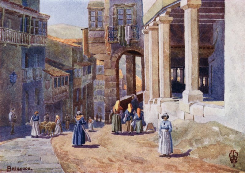 Nordspanien: Betanzos, A Colonnaded Calle (farve litho) af Edgar T. A. Wigram