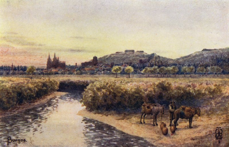 Nordspanien: Burgos, fra øst (farve litho) af Edgar T. A. Wigram
