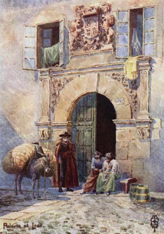 Nordspanien: Leon, An Old Palace Doorway (farve litho) af Edgar T. A. Wigram