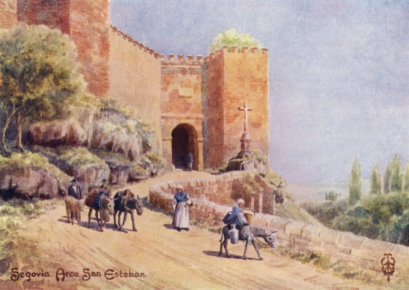 Nordspanien: Segovia, Arco San Esteban (farve litho) af Edgar T. A. Wigram