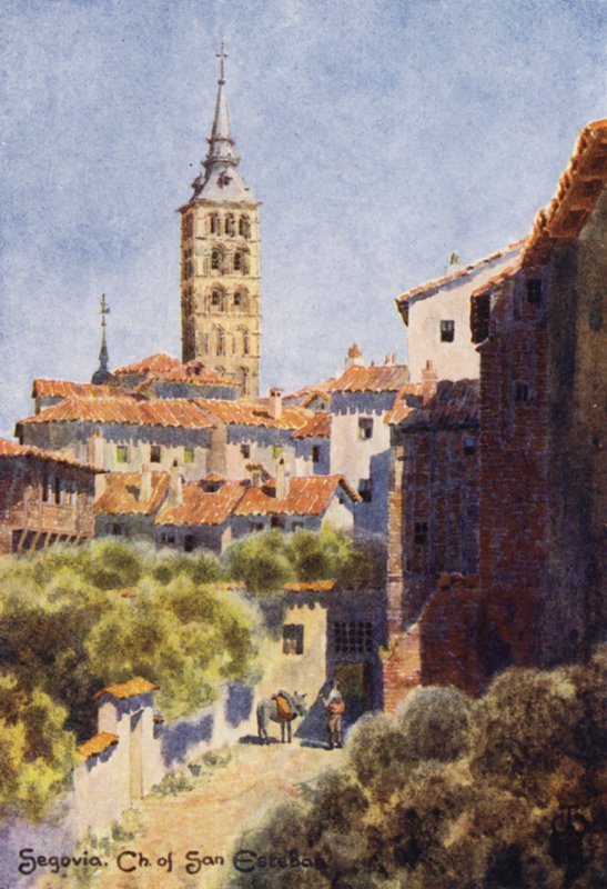 Nordspanien: Segovia, San Esteban-kirken (farve litho) af Edgar T. A. Wigram