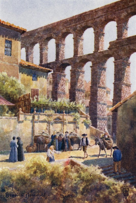Nordspanien: Segovia, Akvædukten (farve litho) af Edgar T. A. Wigram