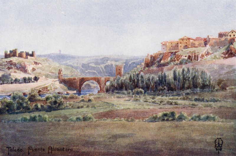 Nordspanien: Toledo, Alcantara-broen, fra Illescas-vejen (farve litho) af Edgar T. A. Wigram