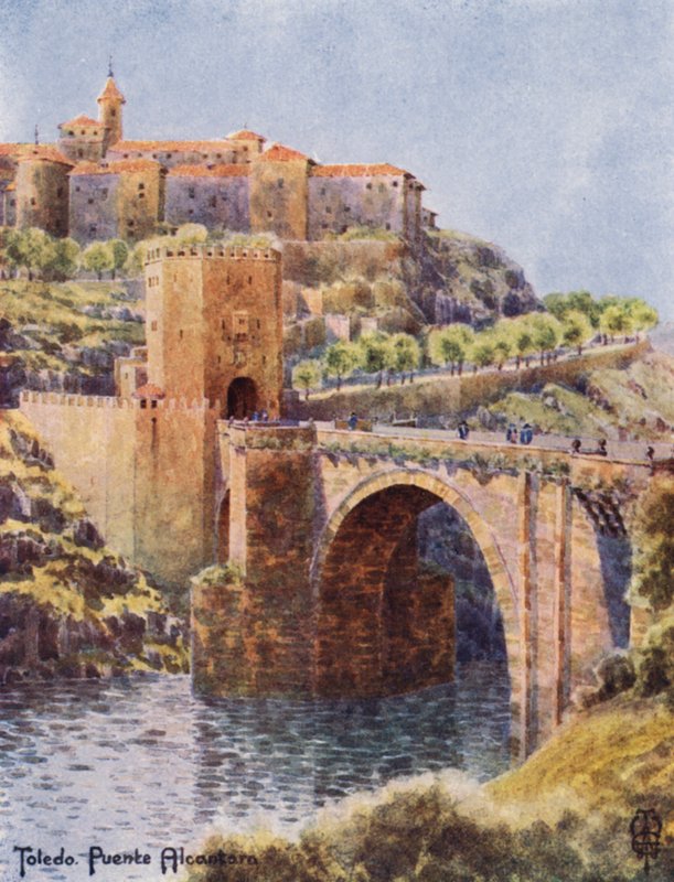 Nordspanien: Toledo, Alcantaras bro (farve litho) af Edgar T. A. Wigram