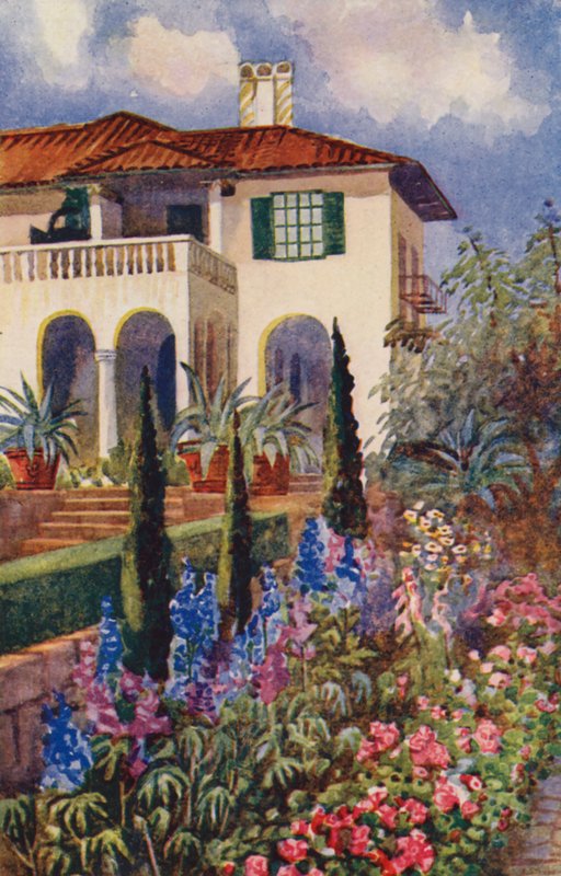 Et hjørne af haven ved Villa Arcadia, Johannesburg (farve litho) af Edith Struben