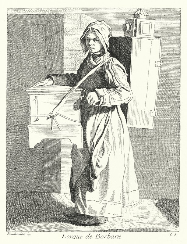 Tøndeorgelspiller (gravering) af Edmé (after) Bouchardon