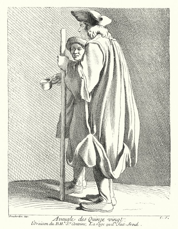 Blind mand fra Quinze-Vingts Hospital (gravering) af Edmé (after) Bouchardon