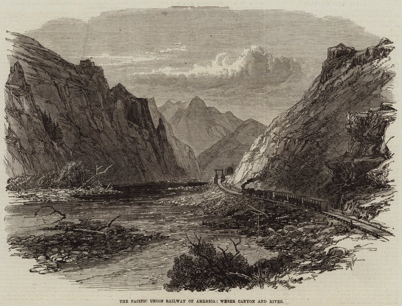 Pacific Union Railway of America, Weber Canyon and River af Edmund Morison Wimperis