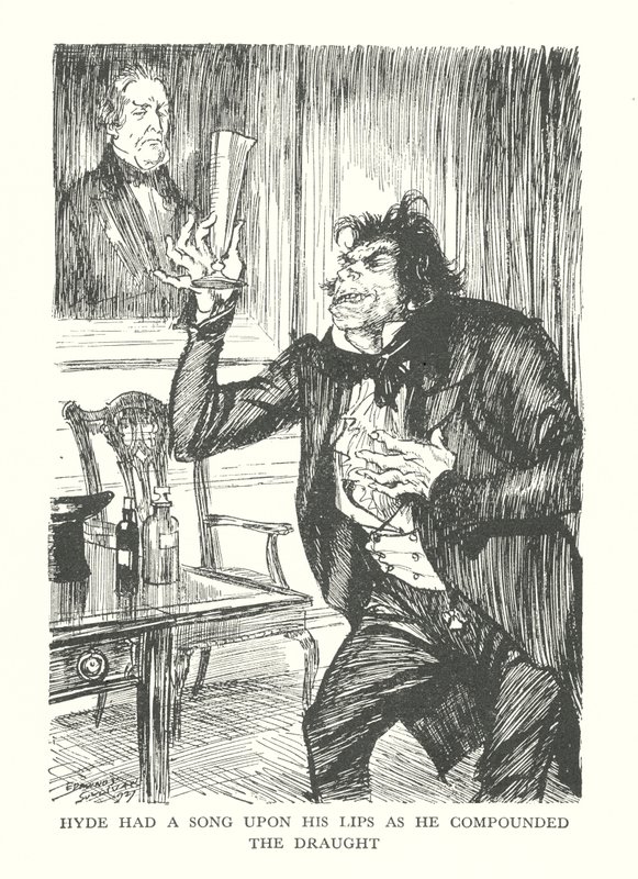Illustration til R L Stevensons The Strange Case of Dr Jekyll  Mr Hyde (litografi) af Edmund Joseph (after) Sullivan