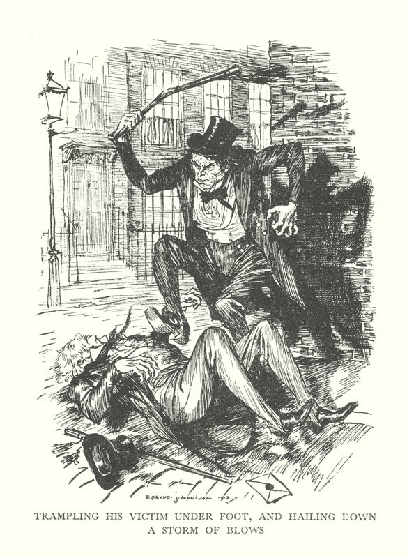 Illustration til R L Stevensons The Strange Case of Dr Jekyll  Mr Hyde (litografi) af Edmund Joseph (after) Sullivan