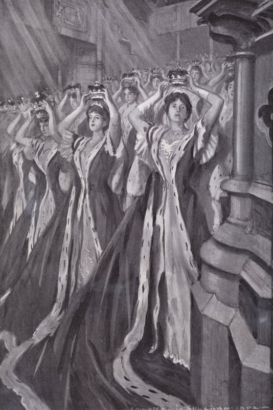 Peeresses tager deres kronet på ved kroningen af dronning Alexandra, konsort af kong Edward VII, Westminster Abbey, London af Edmund Joseph (after) Sullivan