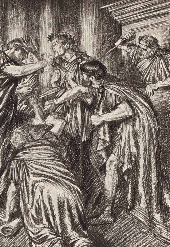 William Shakespeare: Tragedien om Julius Cæsar, 3. akt, 1. scene (litografi) af Edmund Joseph (after) Sullivan