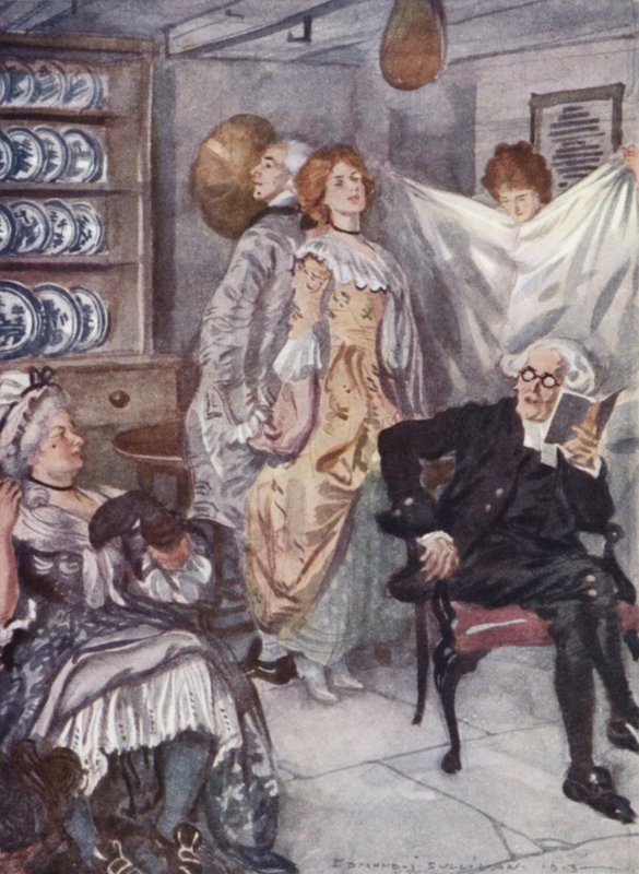 Illustration til The Vicar of Wakefield af Oliver Goldsmith (farve litho) af Edmund Joseph Sullivan
