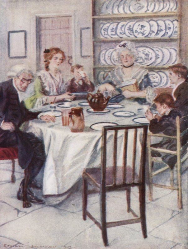 Illustration til The Vicar of Wakefield af Oliver Goldsmith (farve litho) af Edmund Joseph Sullivan