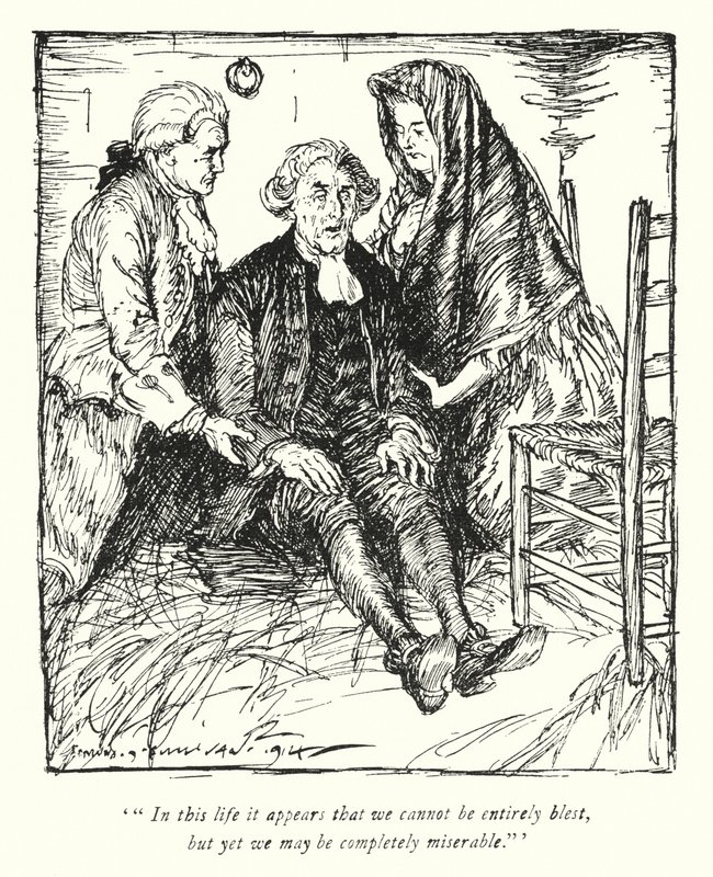 Illustration til The Vicar of Wakefield af Oliver Goldsmith (litho) af Edmund Joseph Sullivan