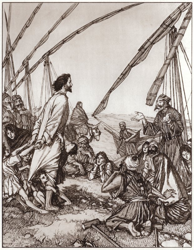 Jesus spørger: Hvem er min næste? (litho) af Edmund Joseph Sullivan