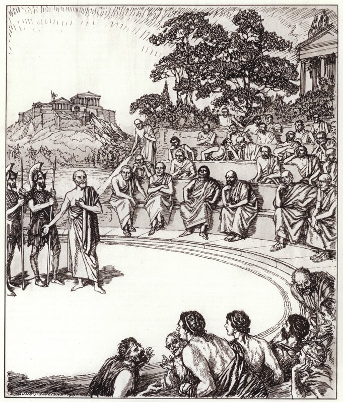 Sokrates foran sine dommere (litho) af Edmund Joseph Sullivan