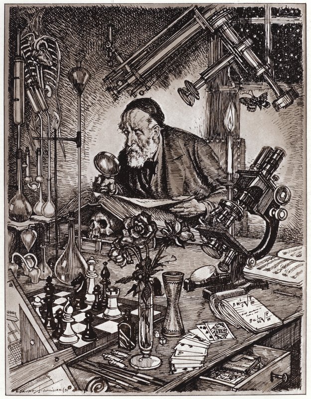The Scientist at Work (litho) af Edmund Joseph Sullivan