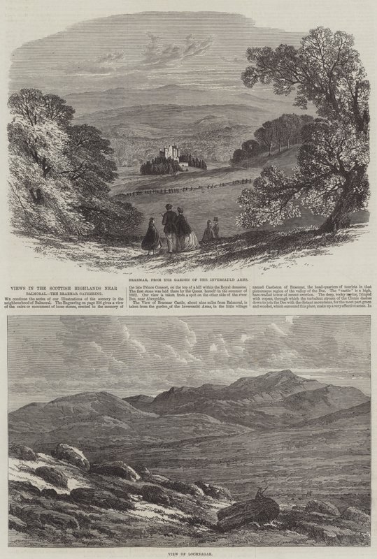 Udsigt i det skotske højland nær Balmoral, Braemar Gathering af Edmund Morison Wimperis