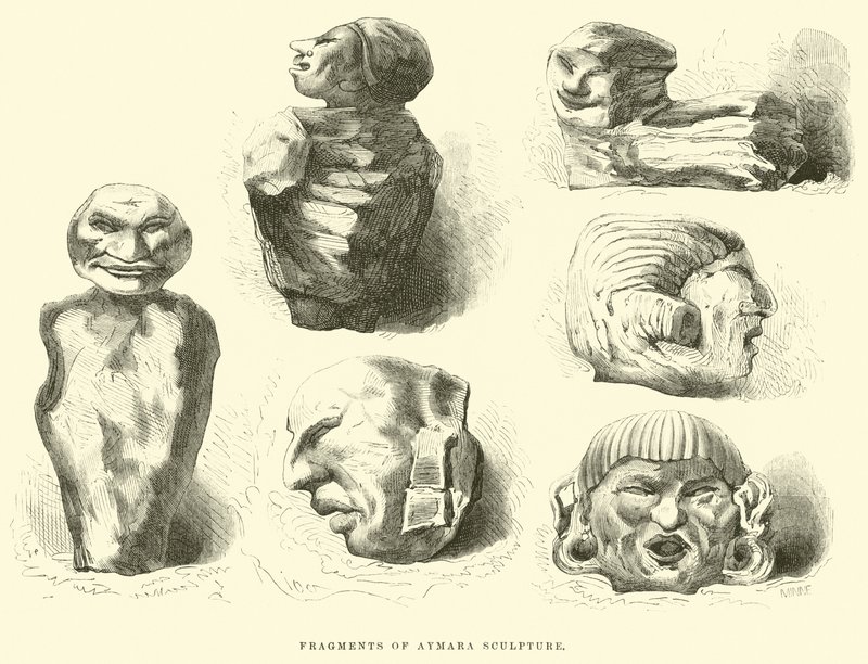 Fragmenter af Aymara-skulptur af Edouard Riou