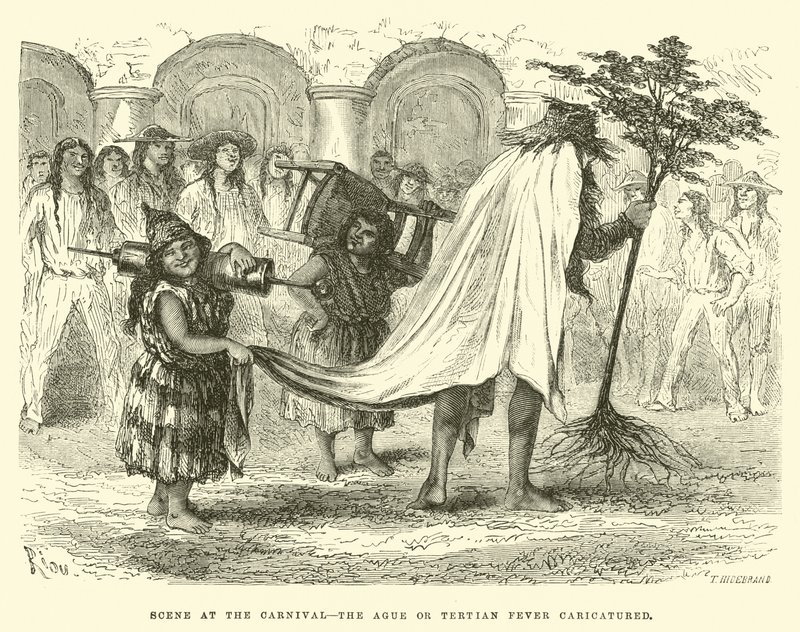 Scene ved karnevallet, Ague eller Tertian feber karikeret af Edouard Riou