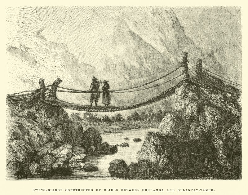 Svingbro bygget af Osiers mellem Urubamba og Ollantay-Tampu af Edouard Riou