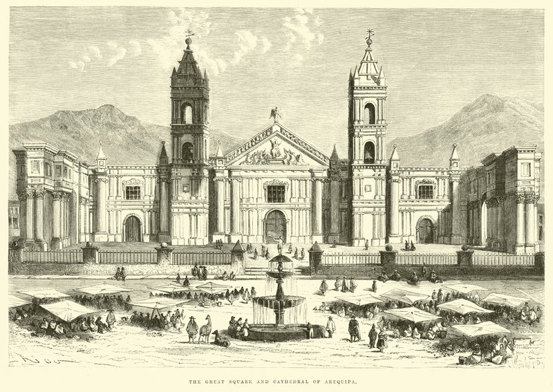 Den store plads og katedralen i Arequipa af Edouard Riou