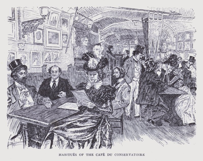 Boheme-Paris: Vaner på Cafe du Conservatoire (litografi) af Edouard Alfred (1875 1954) Cucuel