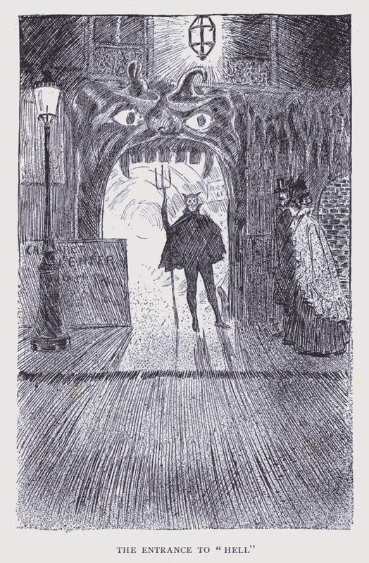 Det bohemeagtige Paris: Indgangen til "Helvede" (litografi) af Edouard Alfred (1875 1954) Cucuel