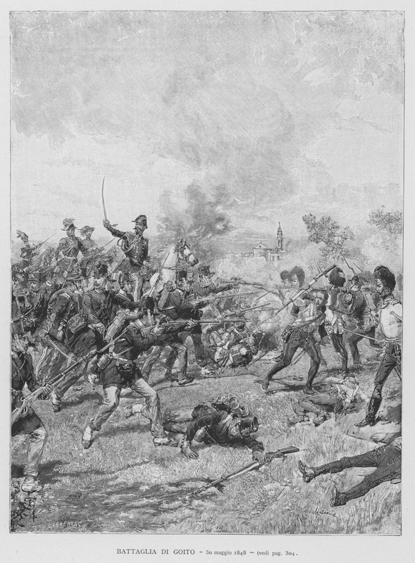 Slaget ved Goito, 30. maj 1848 (gravering) af Edouardo Matania