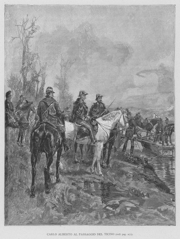 Carlo Alberto ved Ticino-passagen (gravering) af Edouardo Matania