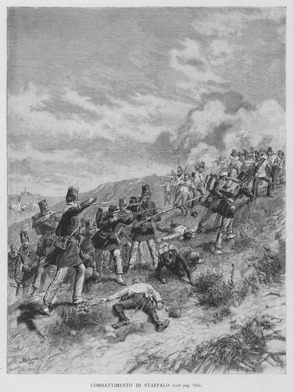 Fighting of Staffalo (gravering) af Edouardo Matania
