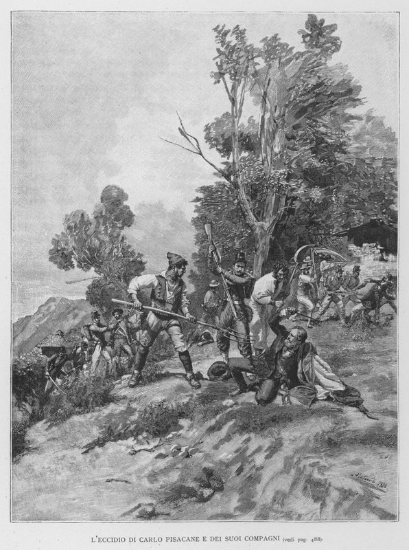 Massakren på Carlo Pisacane og hans ledsagere (gravering) af Edouardo Matania