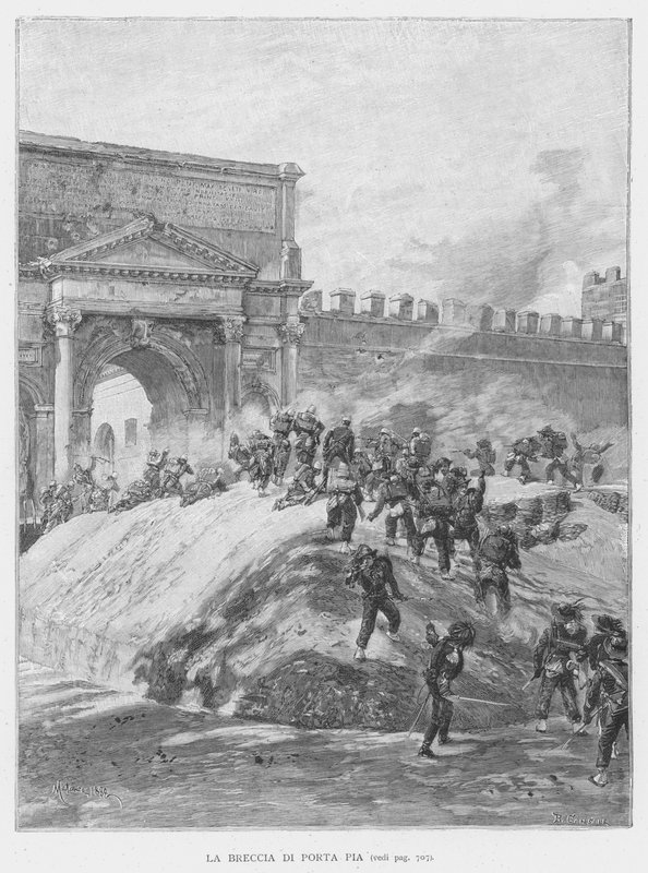 Bruddet på Porta Pia (gravering) af Edouardo Matania